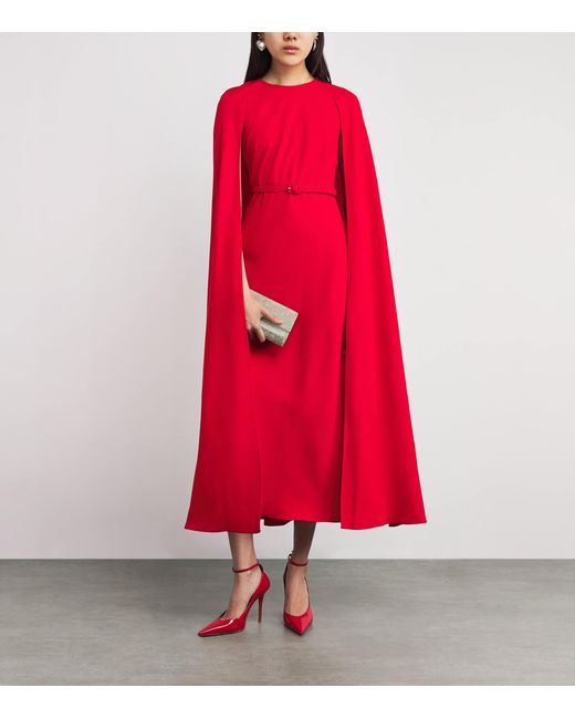 Roland Mouret Red Cady Caped Midi Dress