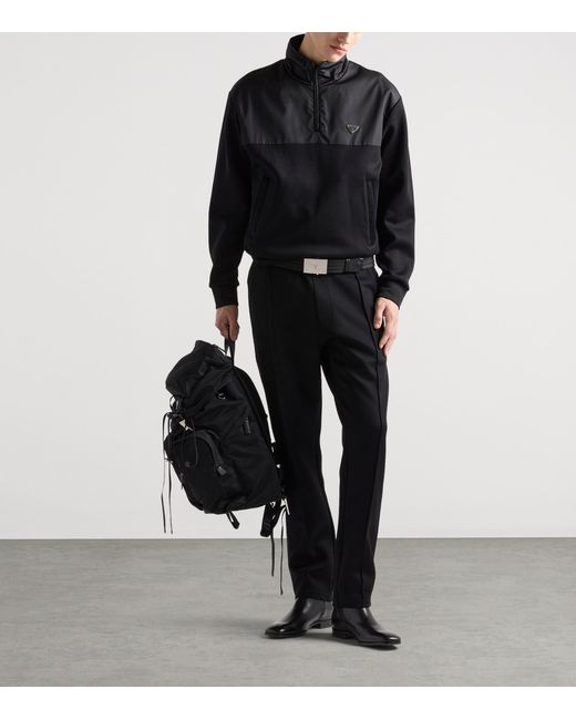 Prada Black Cotton And Re-Nylon Half-Zip Jacket for men
