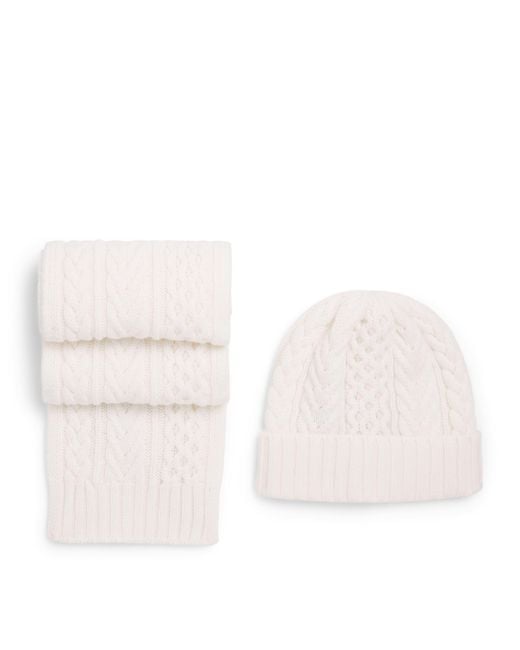 Johnstons Natural Aran Cashmere Beanie And Scarf Set