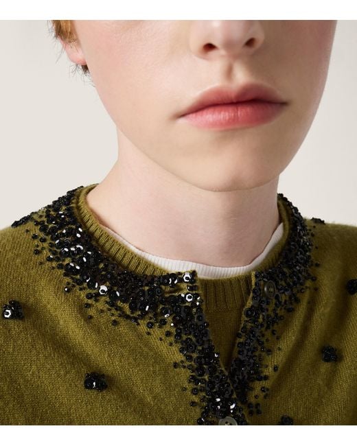 Miu Miu Green Cashmere Logo Sweater