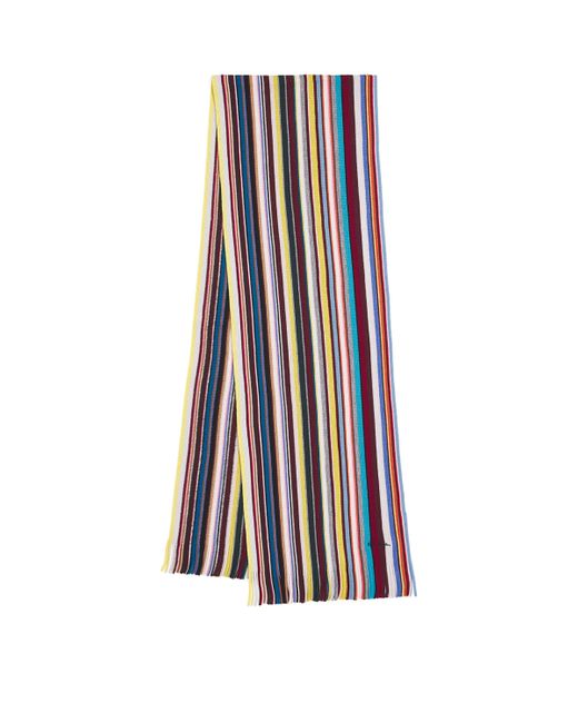 Paul Smith White Merino Wool Signature Stripe Scarf for men