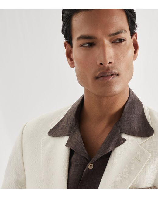 Brunello Cucinelli White Linen-Silk-Wool-Cotton Blazer