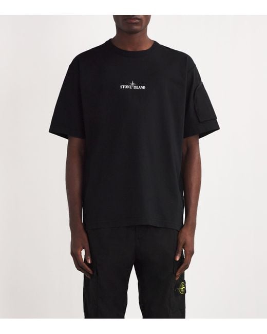 Stone Island Black Cotton Zipped-Pocket T-Shirt for men