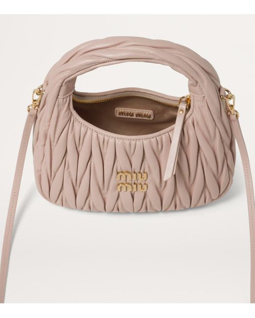 Miu Miu Pink Small Matelassé Leather Wander Top-Handle Bag