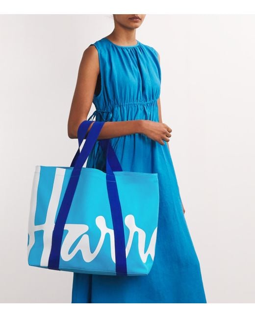 Harrods Blue Large Cotton Logo Tote Bag