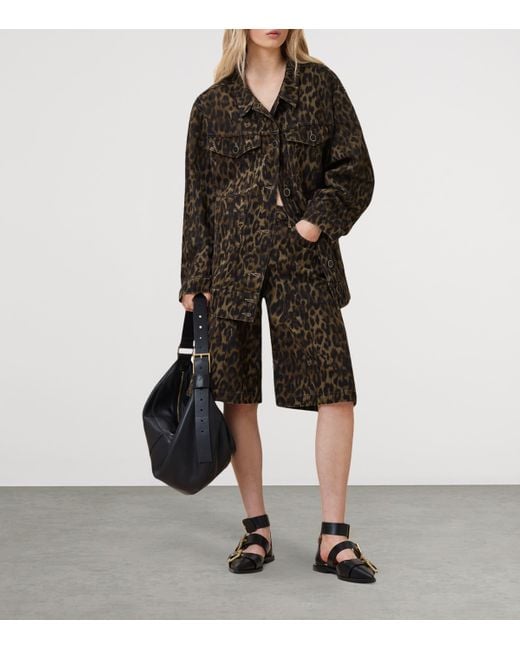 AllSaints Black Leopard Print Willow Denim Jacket