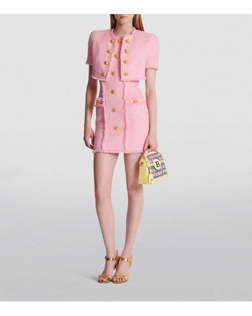 Balmain Pink Gingham Sleeveless Mini Dress