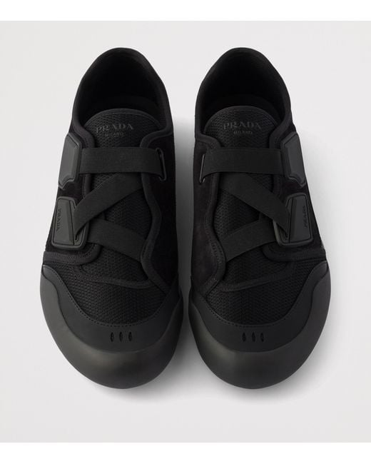Prada Black Leather-Mesh Speedrock Sneakers for men