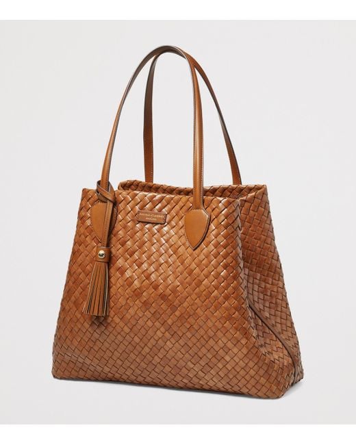 Aspinal Brown Large Woven Leather London Tote Bag