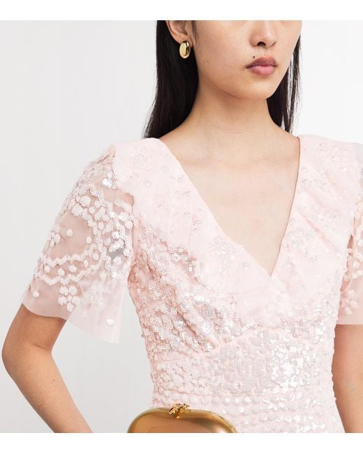 Needle & Thread Pink Anais Sequin Frill Gown