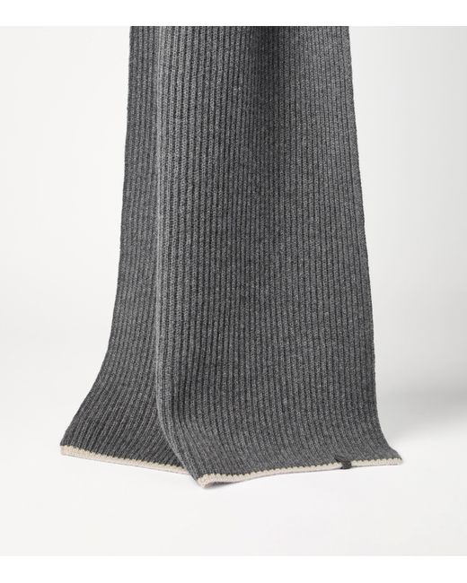 Brunello Cucinelli Gray Cashmere English Rib Monili Scarf