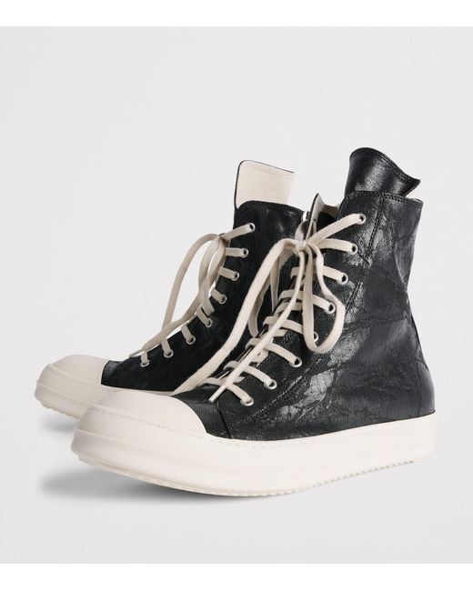 Rick Owens Black Coated Canvas High-Top Sneakers for men
