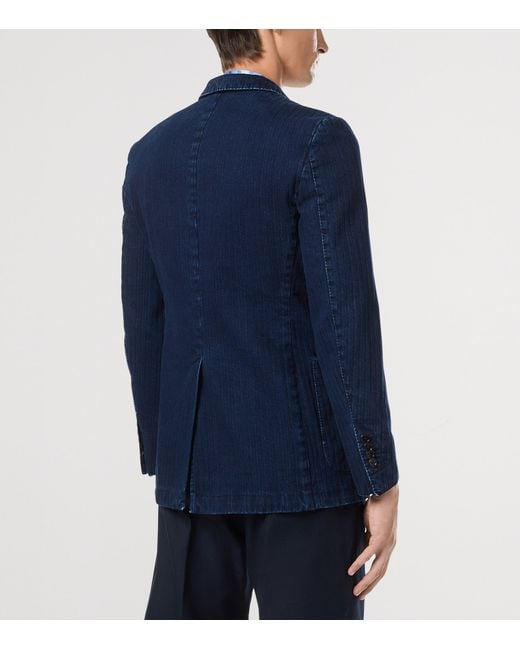 Tom Ford Blue Double-Breasted Denim Blazer for men