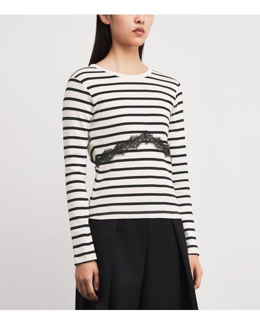 Claudie Pierlot White Cotton Stripe Lace Detail T-Shirt