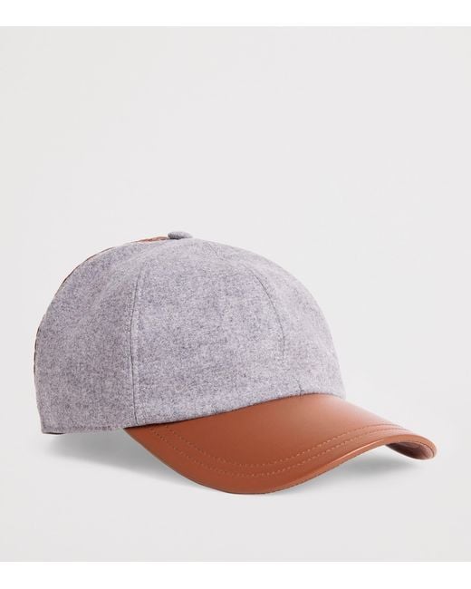 Eleventy Gray Wool-Silk-Cashmere-Leather Baseball Cap for men