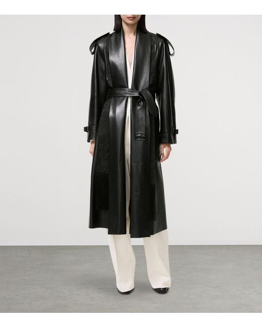 Burberry Black Leather Wrap Trench Coat