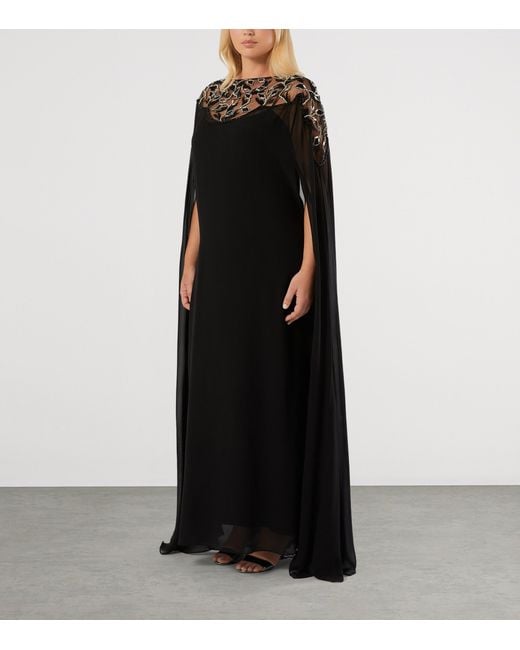 Marina Rinaldi Black Embellished Maxi Dress And Cape