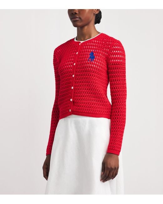 Polo Ralph Lauren Red Cotton Crocheted Cardigan
