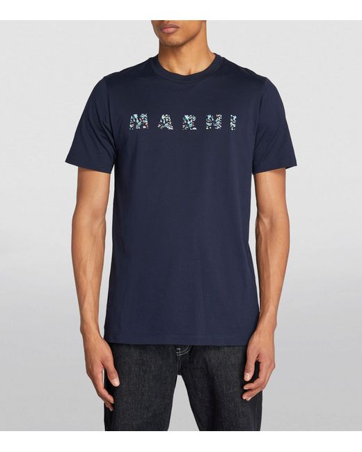 Marni Blue Patterned Logo T-shirt for men
