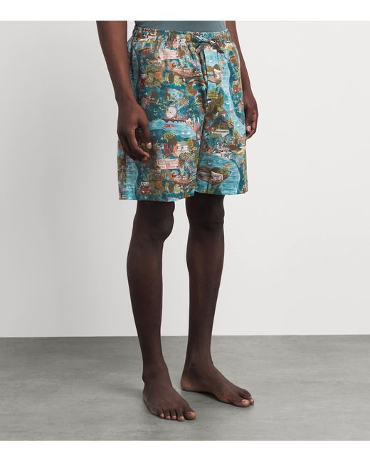 Derek Rose Blue Printed Ledbury Lounge Shorts for men