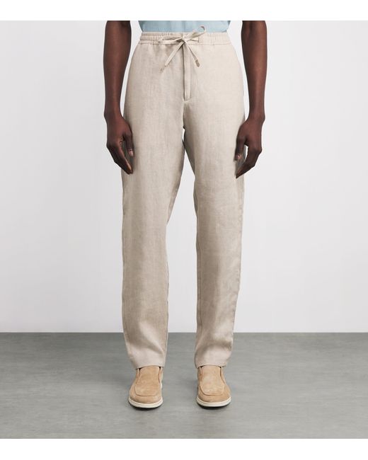 Canali Natural Linen Drawstring Trousers for men