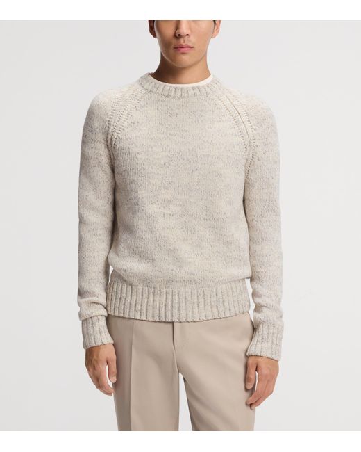 Boss White Cashmere-Wool Tweed-Effect Sweater for men
