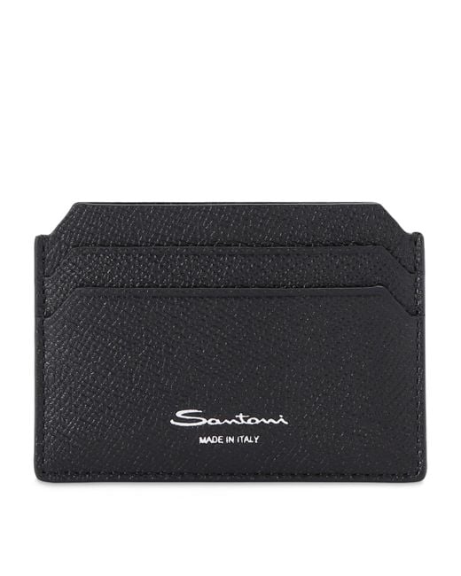 Santoni Black Textured Leather Card Holder for men