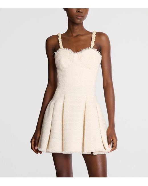 Balmain Natural Conchiglie Pleated Tweed Mini Dress