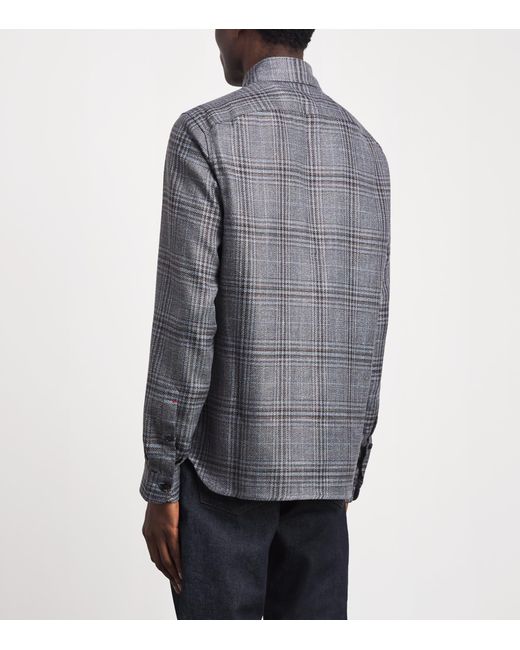 Isaia Gray Wool-Silk-Linen Check Overshirt for men