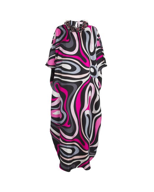 Emilio Pucci Multicolor Silk Embellished Marmo Kaftan