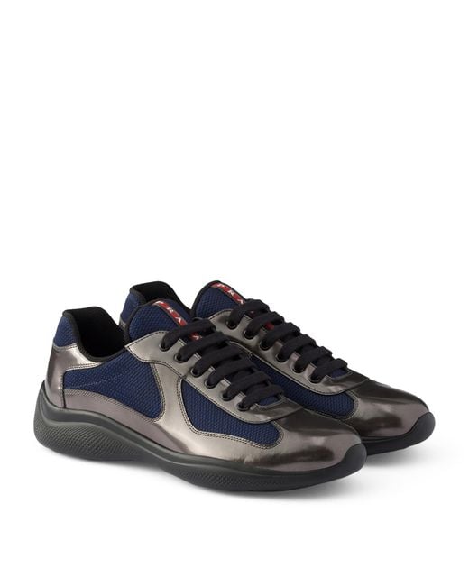 Prada Blue Leather-Mesh America's Cup Sneakers for men
