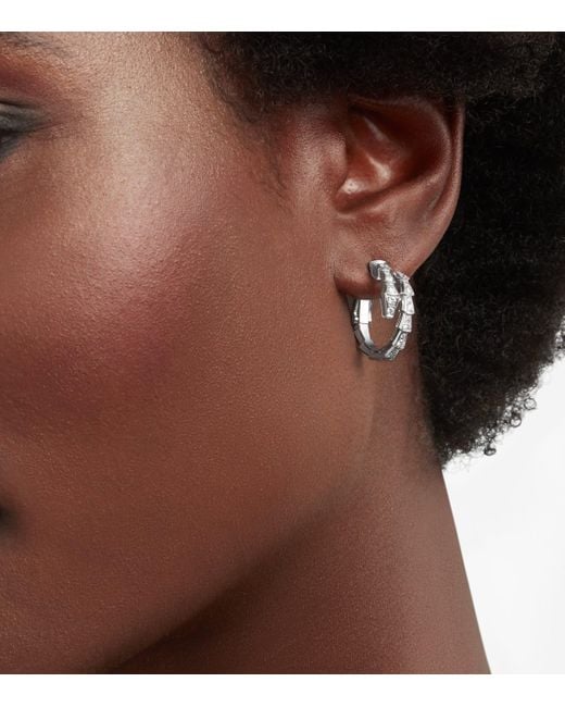BVLGARI Metallic And Diamond Serpenti Viper Hoop Earrings