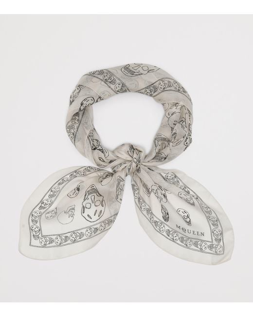 McQueen Metallic Silk Painted Skull Scarf