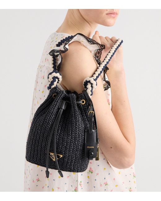 Prada Black Mini Crochet Bucket Bag
