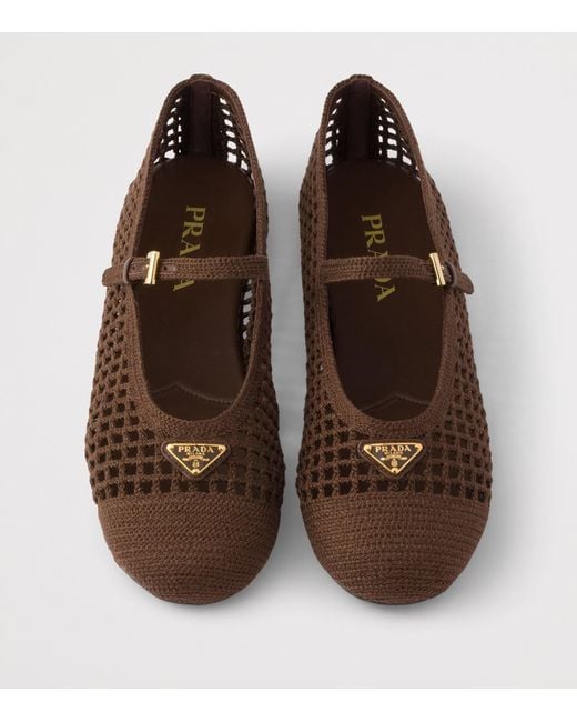 Prada Brown Crochet Triangle Ballet Flats