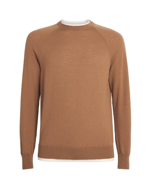 Eleventy Brown Wool Crew-Neck Sweater for men