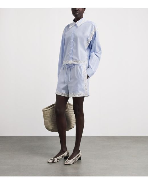 Sandro Blue Cotton Lace-Detail Shorts