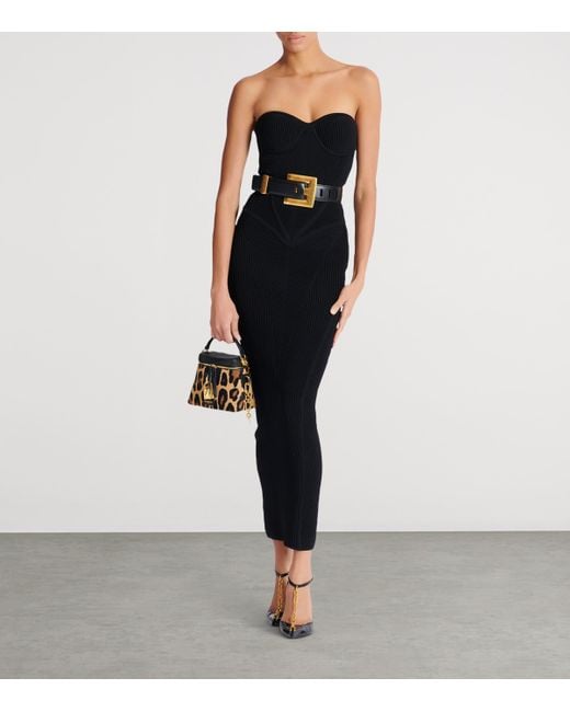 Balmain Black Knitted Strapless Maxi Dress
