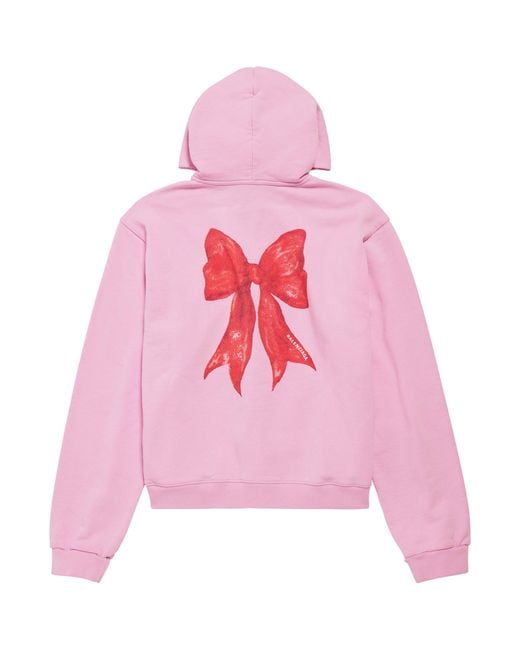 Balenciaga Pink Cotton Bow Print Hoodie
