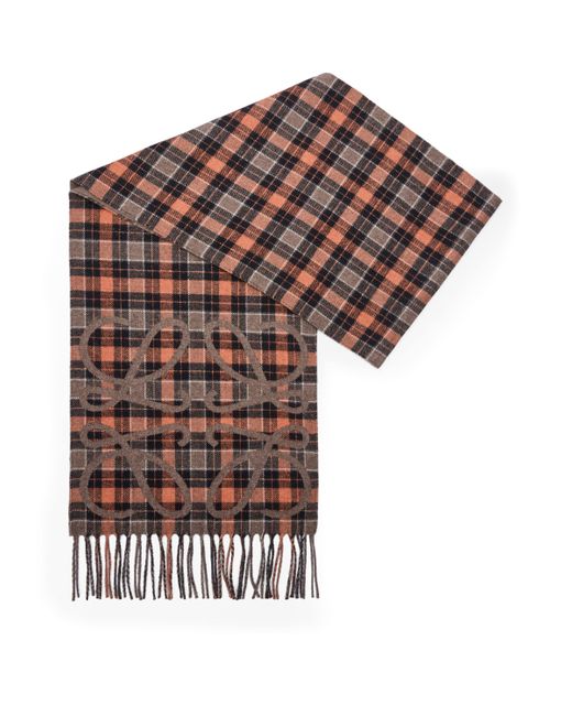 Loewe Brown Silk-Cashmere Anagram Check Scarf