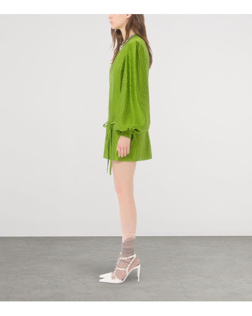 Valentino Green Silk-Linen Plus De Pois Jacquard Top