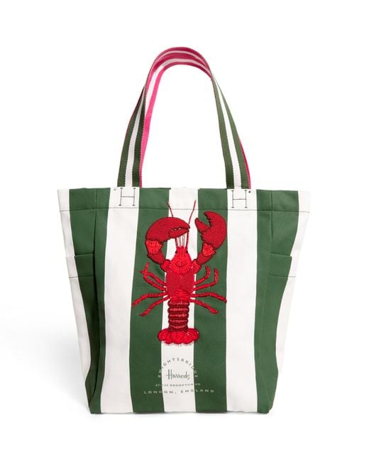 Harrods Green Embellished Lobster Tote Bag