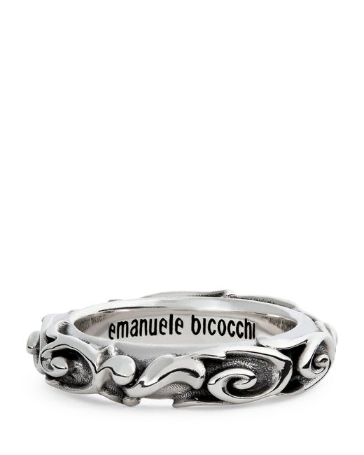 Emanuele Bicocchi Metallic Sterling Silver Arabesque Ring for men