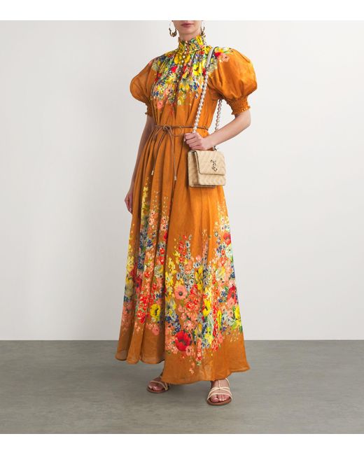 Zimmermann Orange Ramie Floral Maxi Dress