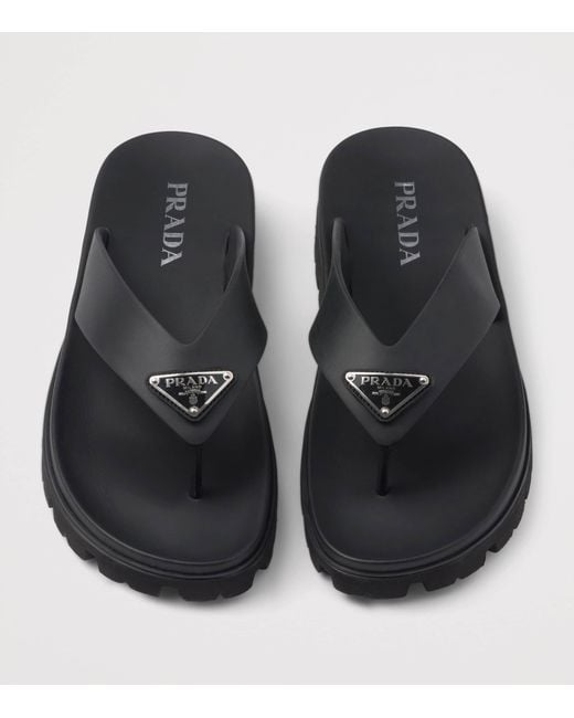Prada Blue Rubber Logo Thong Sandals