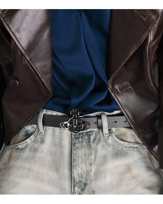 Vivienne Westwood Black Leather Orb Belt for men