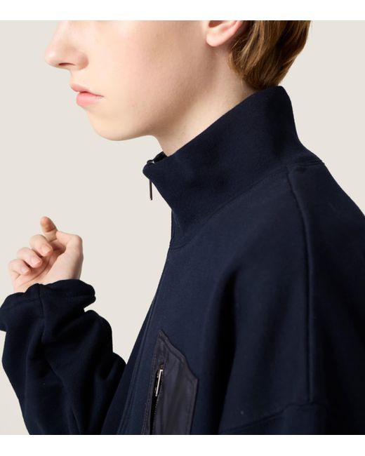 Miu Miu Blue Cotton Logo Zip-Up Sweatshirt