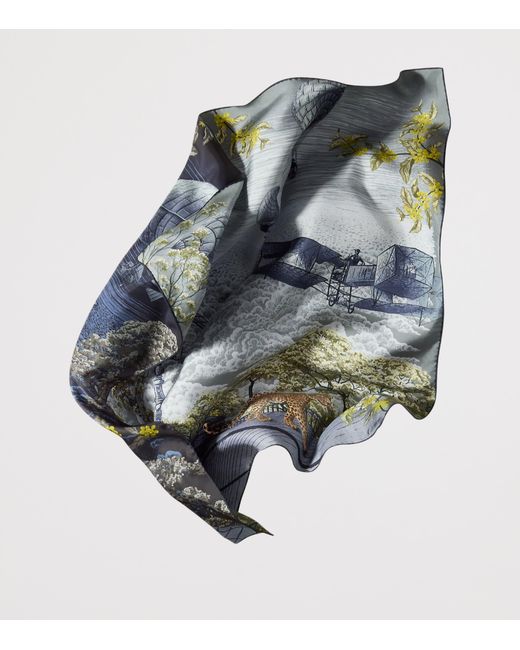 Cartier Blue Silk Santos Aéronaute Double-Sided Scarf