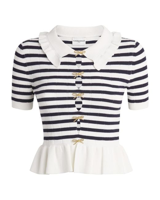 Claudie Pierlot White Knitted Stripe Peplum Sweater