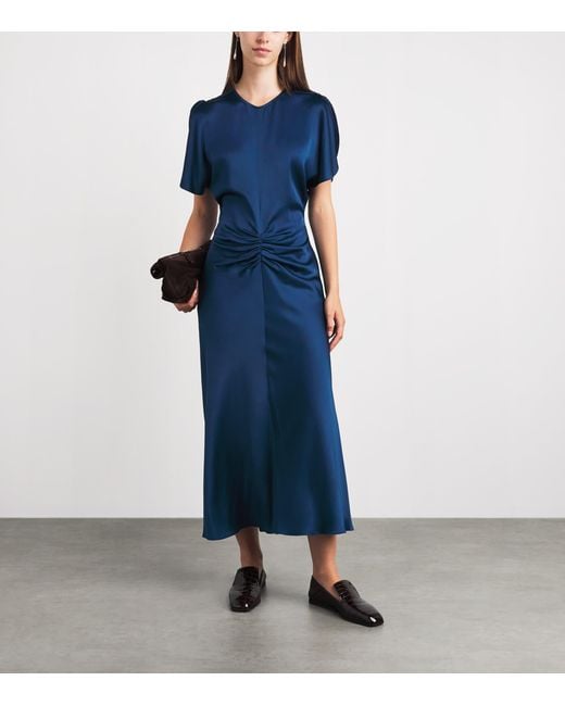 Victoria Beckham Blue Satin Bela Midi Dress